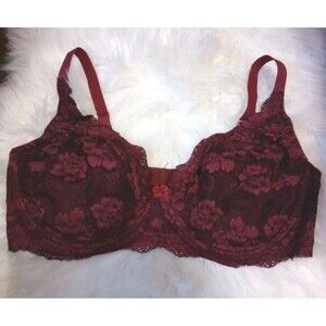 Hips and Curves 42D Lace Bra Burgundy Wine Comfort Cotton Lining Intimates